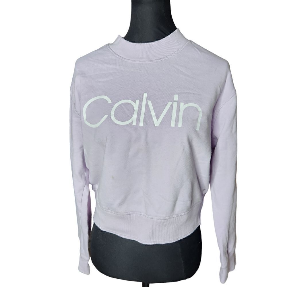 Calvin Klein Crop Sweatshirt Womens Large Purple Big Logo Performance